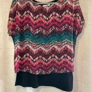 CATO Womens Double Layered Short Sleeve Blouse Size L